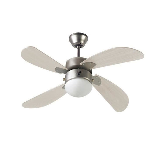 FARELEK - BERMUDES  107 cm - Ventilatore da soffitto reversibile, 4 pale rovere chiaro + illuminazione 1 globo 60W E27 - 112423
