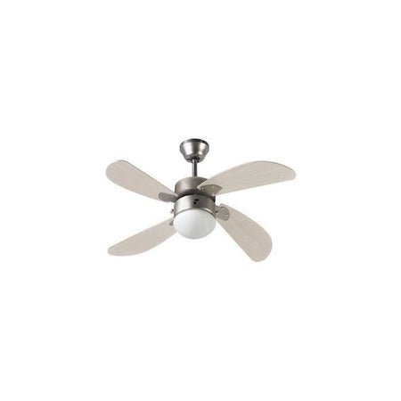 FARELEK - BERMUDES  107 cm - Ventilatore da soffitto reversibile, 4 pale rovere chiaro + illuminazione 1 globo 60W E27 - 112423