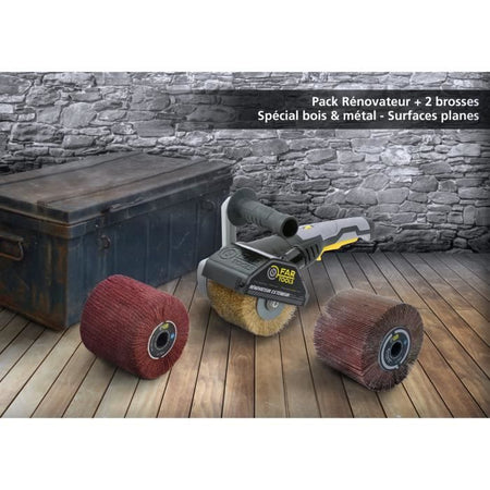 FARTOOLS Pack 615125: Renovator REX120C + spazzola flap e spazzola in fibra sintetica - Legno speciale e metallo - Superfici piane