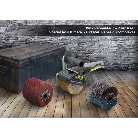 Pacchetto FARTOOLS 615127: Renovator REX120C + spazzola e cinghie in nylon - Legno speciale, metallo e pietra - Superfici piane o complesse