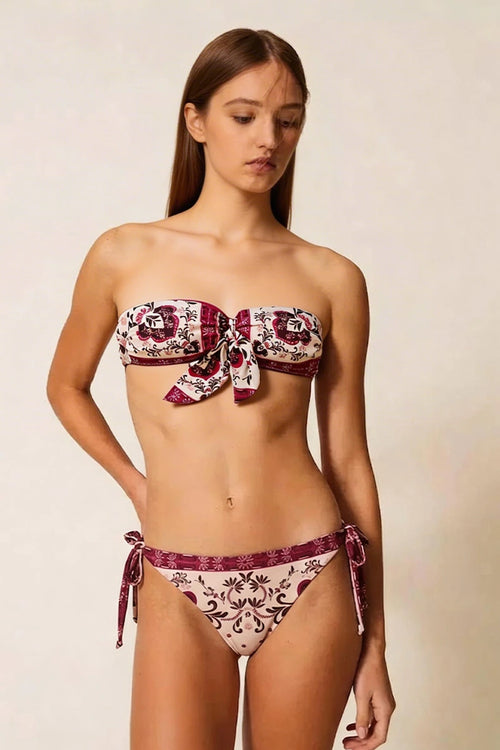 Bikini fascia con stampa e slip annodato | TWINSET