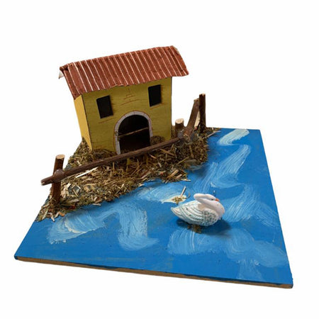 Casetta con animali per presepe natalizio capanna da 15 x 15 x 11 cm