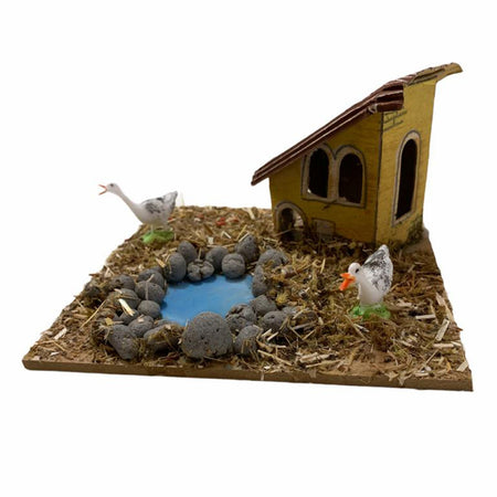 Casetta con animali per presepe natalizio capanna da 15 x 15 x 11 cm