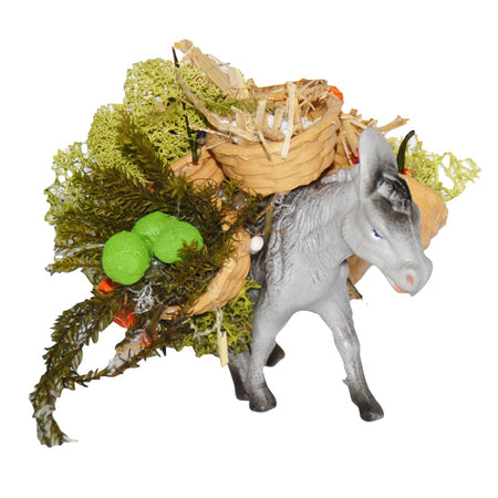 Statuetta animale per presepe natalizio asino in piedi con carico 11 x 10 x 9 cm