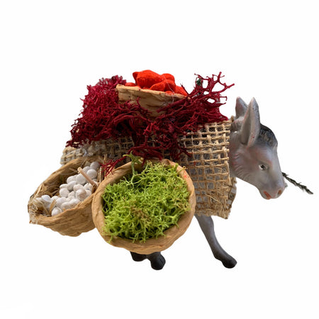 Statuetta animale per presepe natalizio asino in piedi con carico 11 x 10 x 9 cm