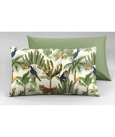 Set 2 federe coppia di federe bifaccia doubleface stampa digitale cotone Made in Italy GIUNGLA/SALVIA