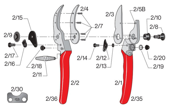 Felco 2 Forbice Per Potatura con Lama e Controlama in Acciaio 215 mm. Felco