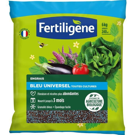 FERTILIGENE FBLEUBIO6 - Concime Universale Blu 6 kg - Fioritura e raccolti abbondanti - Nutre fino a 3 mesi - Per 240m