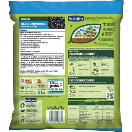 FERTILIGENE FBLEUBIO6 - Concime Universale Blu 6 kg - Fioritura e raccolti abbondanti - Nutre fino a 3 mesi - Per 240m