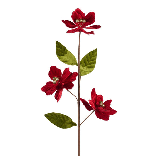 Fiore decorativo color rosso per decorazioni e composizioni, con 3 fiori, da h 72 cm