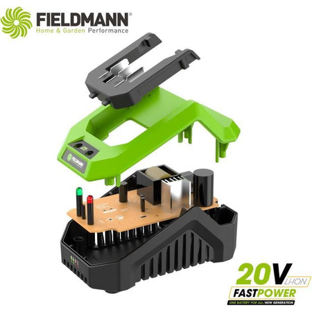 Caricabatterie - FIELDMANN - Per batteria da 20 V - Carica 2 Ah in 60 min - Compatibile con 2 Ah, 4 Ah