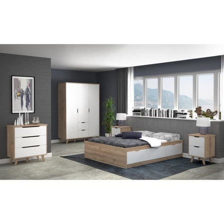 FINLANDIA VANKKA Cassettiera scandinava in rovere e bianco opaco + gambe in legno massello - L 80 cm