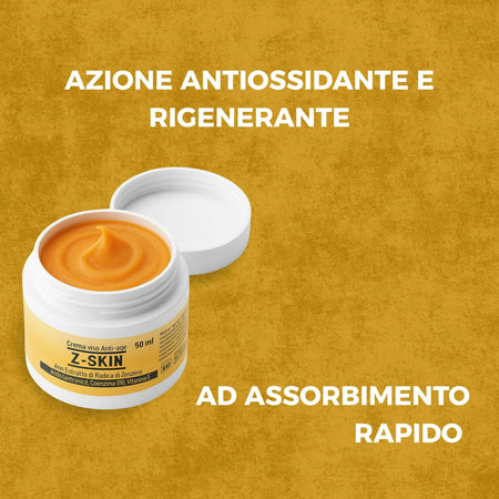 Crema Viso Antirughe con Curcuma e Vitamina E – Idratante e Rigenerante con Burro di Karité – Per Pelle Secca e Grassa – Antiage, Nutriente – 50ml – Antiage Curcuma Z-Skin