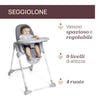 CHICCO Polly Armonia Seggiolone Evolutivo Pappa per Bambini da 0 Mesi a 40 kg, Seggiolone Reclinabile a Sdraietta con Altezza e Poggiapiedi Regolabili, 4 Ruote, Chiusura Compatta, grigio scuro, colore CARRARA