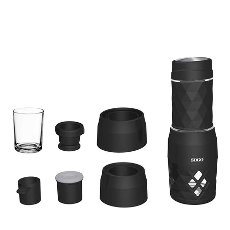 SOGO Caffettiera manuale 3in1 (capsule, macinato e tè) porta-espresso  nero moka