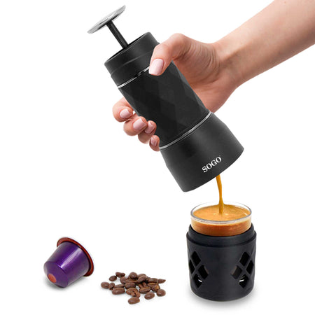 SOGO Caffettiera manuale 3in1 (capsule, macinato e tè) porta-espresso  nero moka