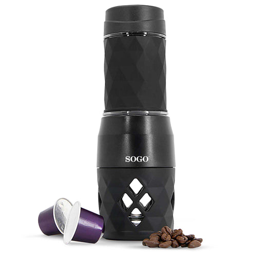 SOGO Caffettiera manuale 3in1 (capsule, macinato e tè) porta-espresso  nero moka