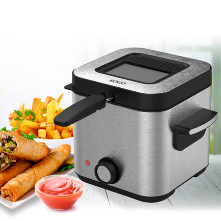 SOGO Friggitrice elettrica da 1,5 L  acciaio inox 900W fino 190°