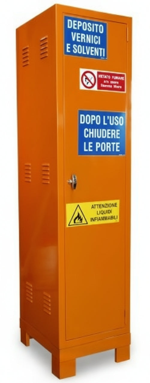 Armadio per stoccaggio prodotti infiammabili monoblocco in lamiera sp. 10/10 cm. 50x55x200h