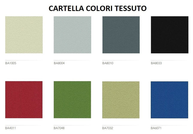 Poltroncina operativa con schienale fisso in rete colorata e poggiareni regolabile in altezza