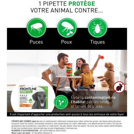 FRONTLINE 3 COMBO Pipette antiparassitarie per cani - da 2 a 10 kg - Pulci, zecche, pidocchi masticatori