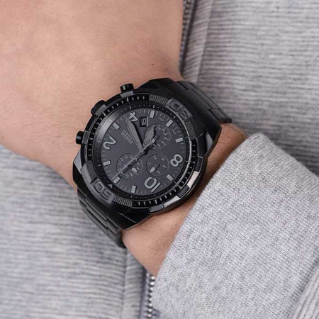 Orologio Fossil Bronson uomo quadrante nero bracciale in acciaio inossidabile nero FS5712