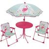 FUN HOUSE 713088 ROSA FIAMMA Mobili da giardino con un tavolo, 2 sedie pieghevoli e un ombrellone per bambini