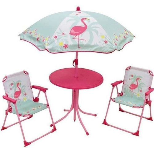 FUN HOUSE 713088 ROSA FIAMMA Mobili da giardino con un tavolo, 2 sedie pieghevoli e un ombrellone per bambini