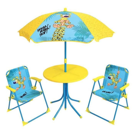 MARSUPILAMI Mobili da giardino per bambini comprensivi di 1 tavolo, 2 sedie pieghevoli e 1 ombrellone