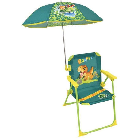 FUN HOUSE JURASSIC WORLD Sedia pieghevole da campeggio dinosauro - H.38.5 x L.38.5 x P.37.5 cm - Con ombrellone  65 cm - Per bambini