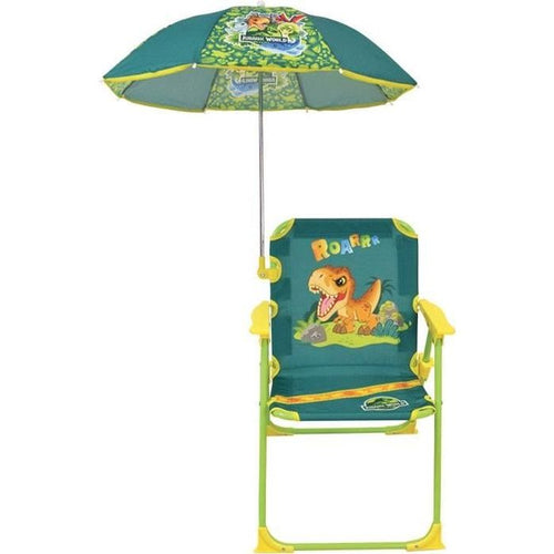 FUN HOUSE JURASSIC WORLD Sedia pieghevole da campeggio dinosauro - H.38.5 x L.38.5 x P.37.5 cm - Con ombrellone  65 cm - Per bambini