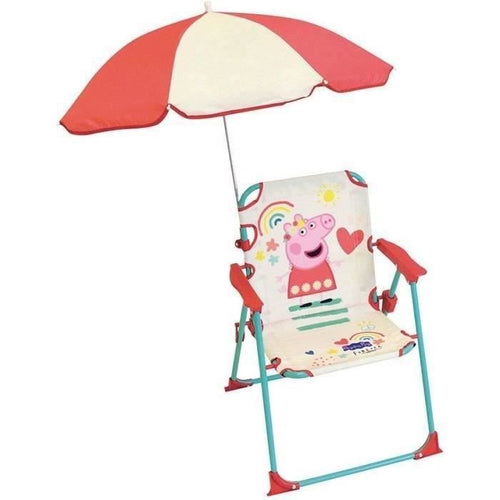 FUN HOUSE Peppa Pig Sedia da campeggio pieghevole con ombrellone - H.38,5 x L.38,5 x P.37,5 cm + ombrellone 65 cm - Per bambini