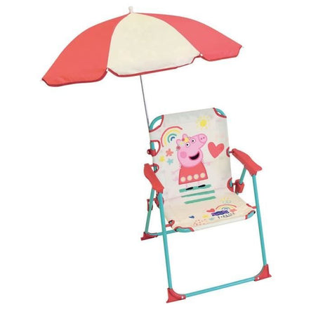 FUN HOUSE Peppa Pig Sedia da campeggio pieghevole con ombrellone - H.38,5 x L.38,5 x P.37,5 cm + ombrellone 65 cm - Per bambini