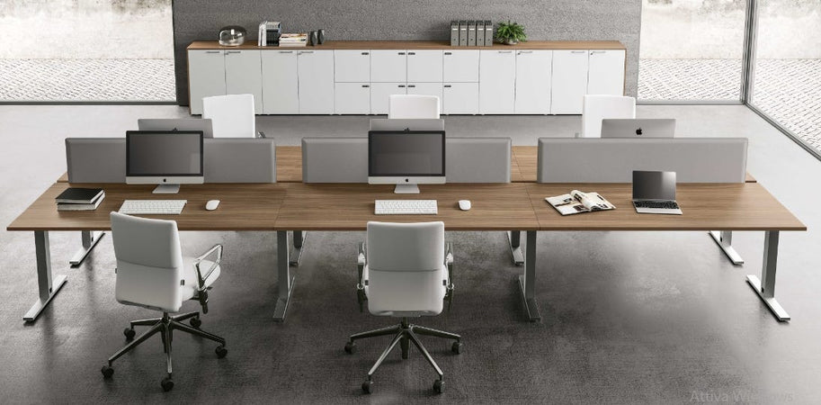 Scrivania da ufficio con piano in melaminico e struttura in metallo cm. 140/160/180/200x80x75H
