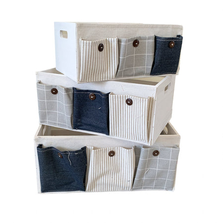 Set 3 Cassette in legno ''Pocket'' cambio stagione box in Legno per abiti e biancheria