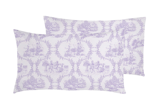 Completo letto lenzuola federe stampa digitale 100% cotone, made in italy TOILE DE JOUY VIOLETTA