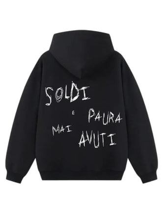 Felpa Nera 100% Cotone No money and fear Boxy Fit - Horda Brand Streetwear