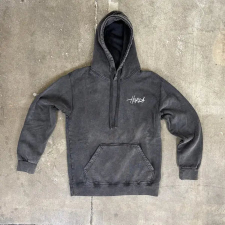 Felpa cotone organico con cappuccio 100% nero lavato Horda Brand Streetwear
