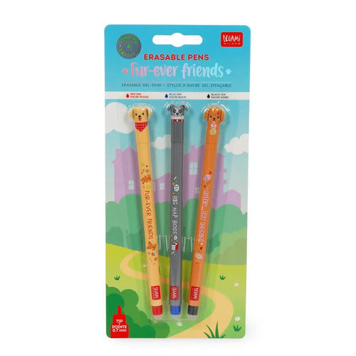 Legami Milano Set di 3 Penne Cancellabili - Erasable Pen - Fur-ever Friends