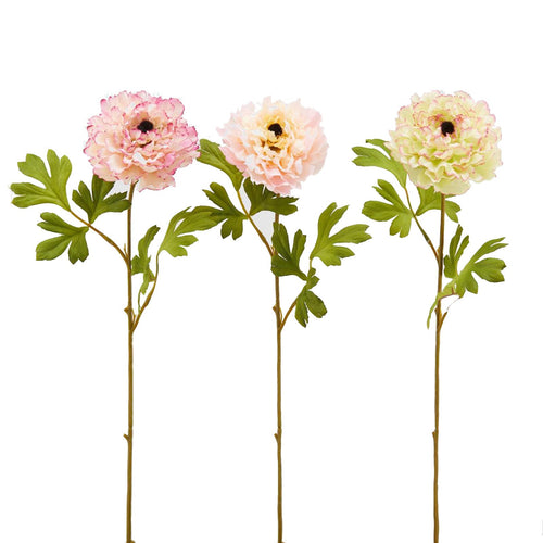 Fiore artificiale Ranuncolo Rex h 60 cm effetto realistico con stelo verdi