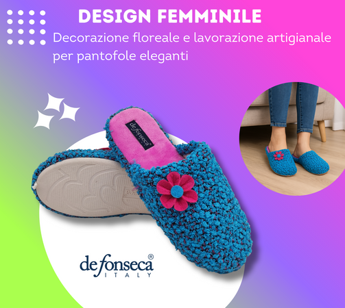 de fonseca Ciabatte Bouclé Suola in Gomma Antiscivolo, Pantofole Donna Estate Inverno in Cotone Traspirante