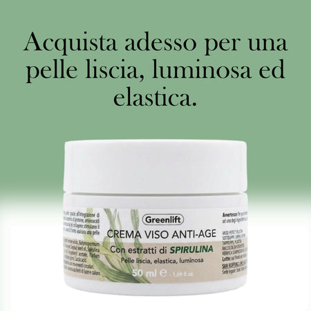 Crema Viso Anti-Age alla Spirulina – 50 ml – Trattamento Idratante e Nutriente per Pelle Liscia, Elastica e Luminosa – Senza Parabeni