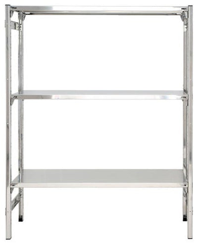 SCAFFALATURA in acciaio inox a gancio ad incastro con piani lisci cm. 140x30x150h