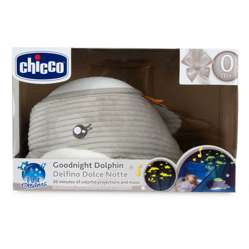 CHICCO Delfino Dolce Notte - Tenero Peluche - Morbido Peluche Elettronico per Bambini, Imbottitura Morbida, 30 Minuti di attività, Luce Soffusa, 0 Mesi +