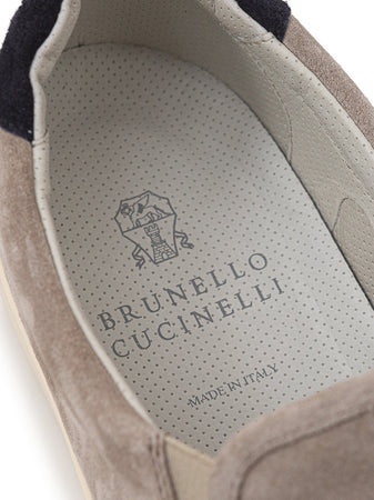 Brunello Cucinelli Slip on in Suede Tortora da uomo
