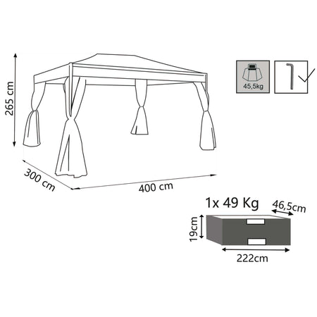 FORES - gazebo da giardino 3x4 in metallo completo di pareti Antracite