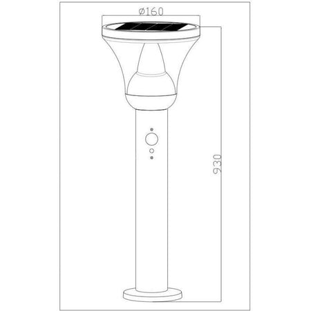 Lampione solare - GALIX - G4595C - Molto luminoso - Acciaio inox con rilevatore - H93 cm - 1000 Lumen
