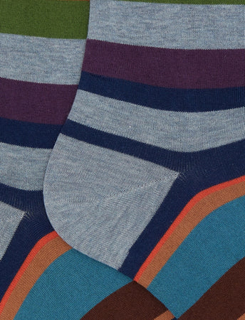 Gallo calze uomo corte cotone azzurro righe multicolor AP506361 32668