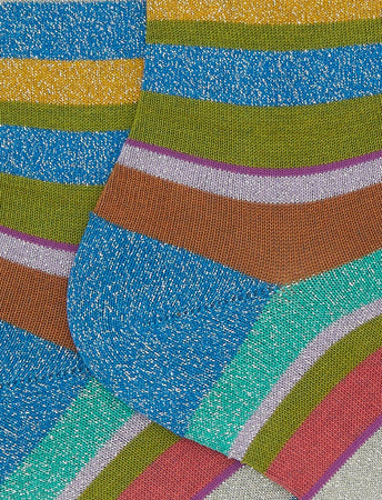 Gallo Calze donna corte cotone righe multicolor lurex blu