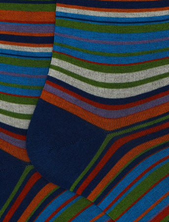 Gallo Calze uomo lunghe cotone righe sottilissime 7 colore blu